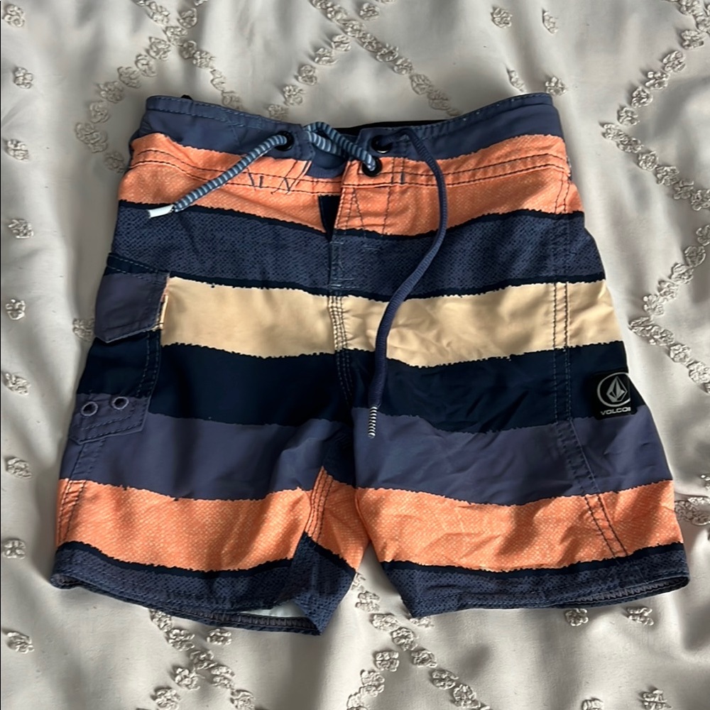Volcom Hybrid Shorts Blue and Orange Striped Design